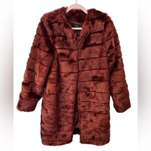 Mossimo Burgundy Faux Fur Coat Size XS Excellent Condition